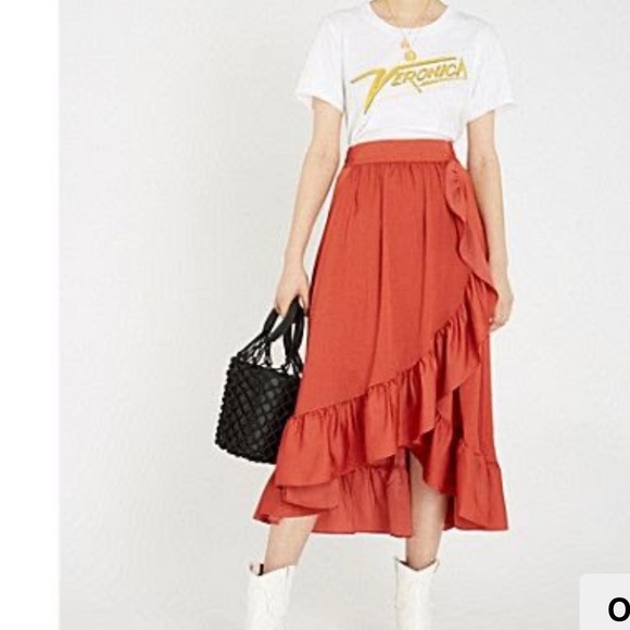 Maje Dresses & Skirts - Maje Coral colored Satin finish Ruffle Skirt Size1